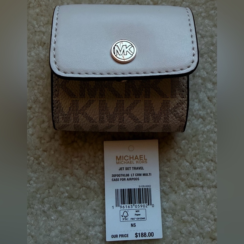 Michael Kors White and Brown Logo AIRPODS Case